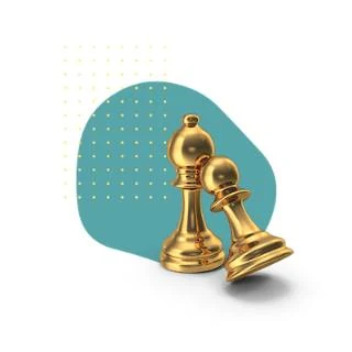 Collage of two gold chess pieces, representing two strong finalists